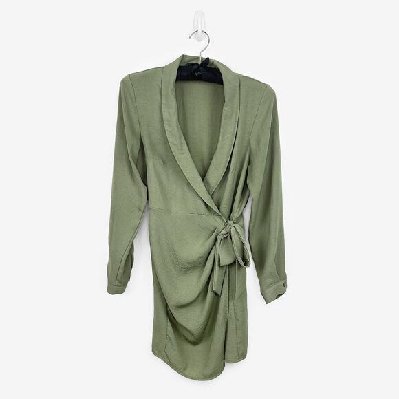 ASOS Collared Wrap Mini Dress Size US 4 Sage Green Minimalist Earthy Softcore - Picture 1 of 4
